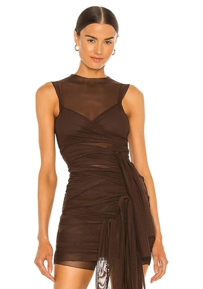 Kim Shui Brown Jersey Tie Top in Brown. Size XS. Also in L, S.