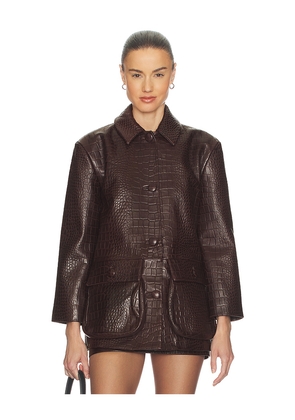 Helsa Schoolyard Jacket in Leather With Croc Emboss in Brown. Size L. Also in XS, S, M, XL.