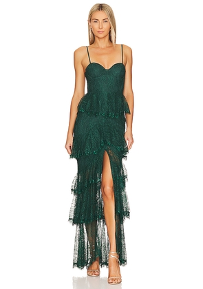 MAJORELLE Zelda Fitz Gown in Green. Size S. Also in XS, XXS, M, XL.
