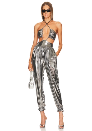 L'Academie Blair Jumpsuit in Metallic Silver. Size L. Also in XL.