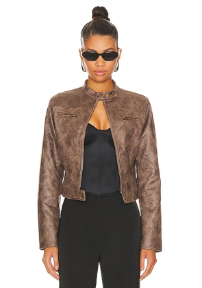 LIONESS Bella Moto Jacket in Chocolate. Size M. Also in XL, XS, XXL, XXS.