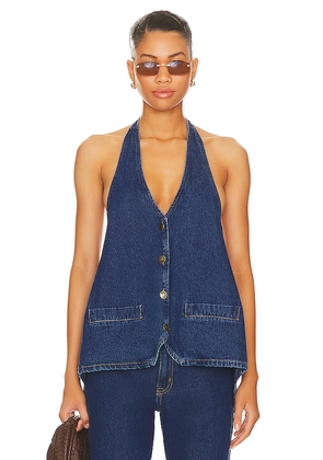 LIONESS Hills Halter Top in Denim-Dark. Size M. Also in L, XL, XXL.