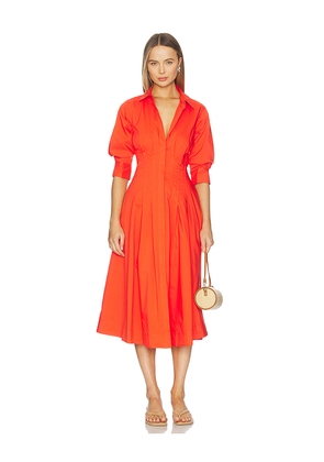 SIMKHAI Jazz Pintuck Midi Dress in Orange. Size M. Also in XS, S.