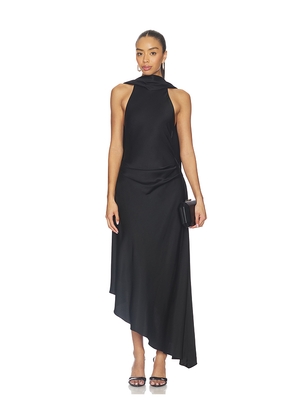 SIMKHAI Monica Satin Midi Dress in Black. Size 10. Also in 0, 2, 4, 6, 8.
