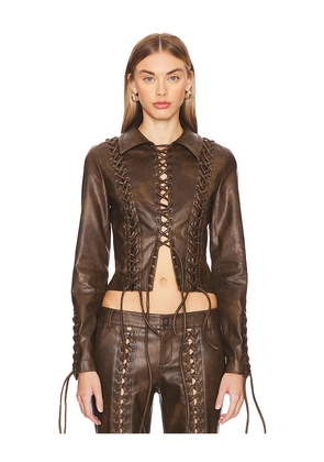 LOBA Amantilla Faux Leather Jacket in Brown. Size XS. Also in S.