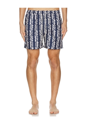 OAS Scribble Swim Short in Blue. Size XL/1X. Also in S.