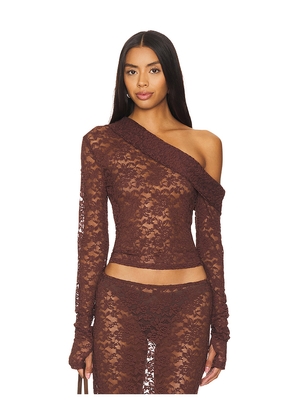 LIONESS Black Swan Off Shoulder Top in Brown. Size M. Also in L, S, XL, XS, XXL, XXS.