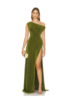 Khanums Slinky Off The Shoulder Maxi Dress in Green. Size S. Also in XXS, XS.