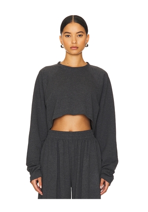 Norma Kamali Oversized Raglan Sleeve Cropped Top in Grey. Size M. Also in XS, S, L, XL.