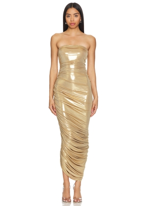 Norma Kamali Strapless Diana Gown in Metallic Gold. Size M. Also in XS, S, L.