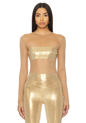Norma Kamali Long Sleeve Crewneck Dash Applique Top in Metallic Gold. Size S. Also in M.