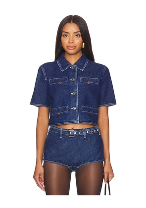 LIONESS Halston Denim Top in Denim-Dark. Size M. Also in XXS, XS, S.