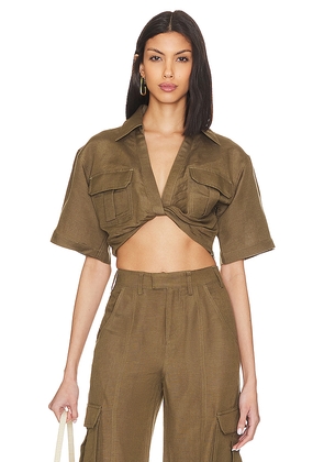 L'Academie The Chrisa Crop Blouse in Olive. Size M. Also in S, L.