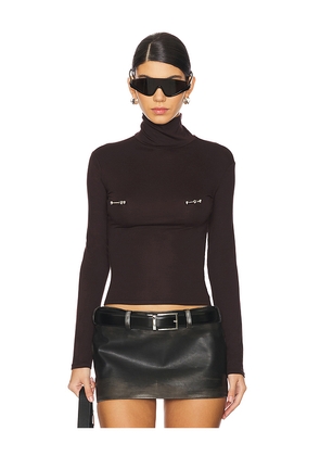 LADO BOKUCHAVA Pierced Turtleneck Top in Chocolate. Size M. Also in S, L.
