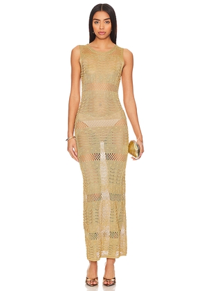 MORE TO COME Sevyn Midi Dress in Metallic Gold. Size M. Also in XS, S, L.