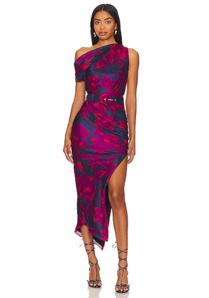 NICHOLAS Calantha Off Shoulder Midi Dress in Navy. Size 2. Also in 0.