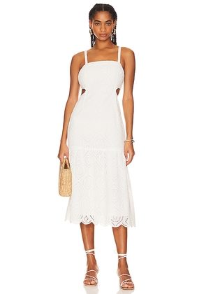 MINKPINK Viola Broidery Midi Dress in White. Size S. Also in XS, M.