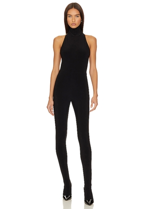 Norma Kamali X Revolve Halter Turtle Catsuit With Footsie in Black. Size M. Also in L, XL.