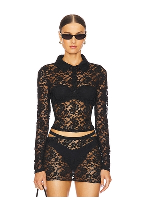 LIONESS Black Swan Polo Top in Black. Size M. Also in L, S, XL, XS, XXL.