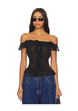 LIONESS Timeless Ruffle Top in Black. Size M. Also in XL, XXL.