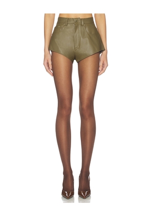 Lapointe Stretch Faux Leather Mini Short in Olive. Size 2. Also in 4, 0, 6, 8.