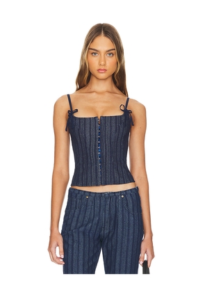 LIONESS Charismatic Denim Corset in Dark Pinstripe in Denim-Dark. Size M. Also in L, S, XL, XS, XXL, XXS.