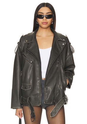 LIONESS Ace Biker Jacket in Charcoal. Size M. Also in S, XS, XXS.