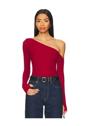 Michael Lauren Magdaleno Asymmetrical Fitted Cold Shoulder Long Sleeve Top in Red. Size M. Also in L, S, XL, XS.