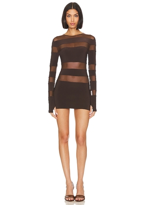 Norma Kamali Spliced Long Sleeve Pickleball Dress in Chocolate Mesh in Chocolate. Size M. Also in XXS, XS, L, XL.