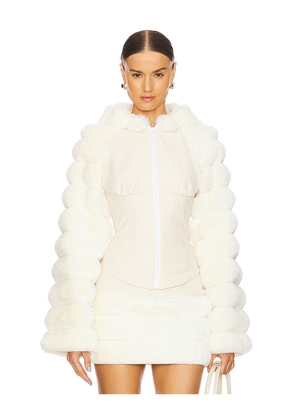 Kim Shui Faux Fur Hooded Jacket in Cream. Size M. Also in L, S, XL.