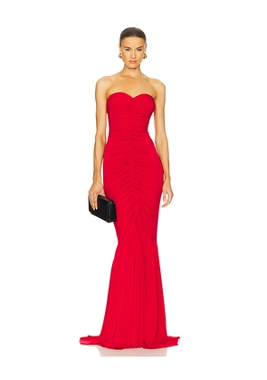 Norma Kamali x REVOLVE Strapless Shirred Front Fishtail Gown in Red. Size M. Also in XS, S, L, XL.