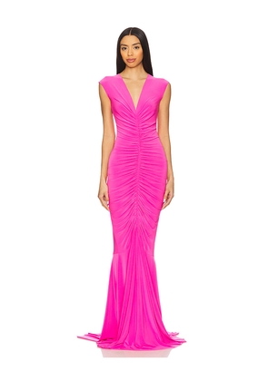 Norma Kamali x REVOLVE Sleeveless Deep V Neck Shirred Front Fishtail Gown in Pink. Size L. Also in S, M.