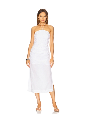 onia Air Linen Ruched Halter Dress in White. Size 00. Also in 0, 2.