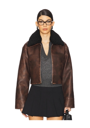 MORE TO COME Lexi Faux Leather Jacket in Brown. Size M. Also in XS, XXS, S, L.