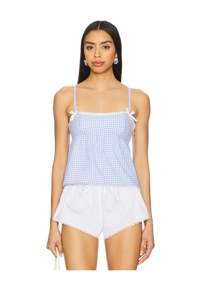 MORE TO COME Lisa Babydoll Top in Baby Blue. Size M. Also in L.