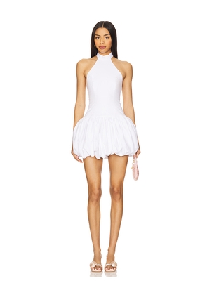 MORE TO COME Sabrina Halter Bubble Dress in White. Size S. Also in M.
