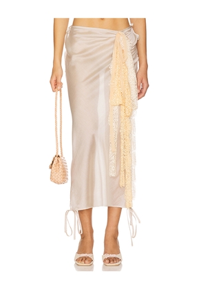 Milkwhite Midi Skirt With Lace Detail in Taupe. Size M. Also in S, L, XS.
