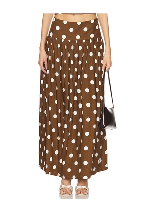 MAJORELLE Dot Maxi Skirt in Brown. Size M. Also in S, XS.