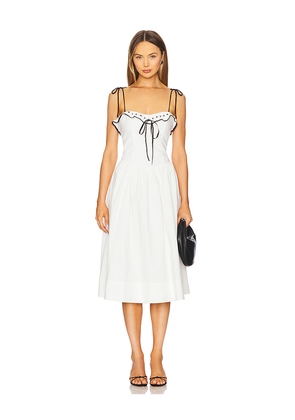 MAJORELLE Carol Midi Dress in White. Size M. Also in S, L.