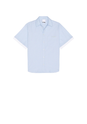 Le PÃ¨re Double Short Sleeve Button Down Shirt in Blue in Blue. Size M. Also in S, L.