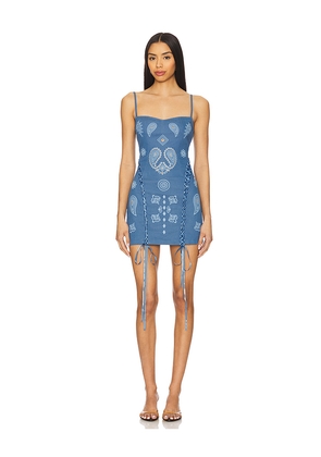 Leslie Amon x REVOLVE Lace Up Denim Mini Dress in Blue. Size L. Also in S.