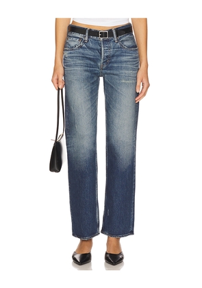 Moussy Vintage Cedarhurst Straight Low Jeans in Blue. Size 28. Also in 29, 30, 31.