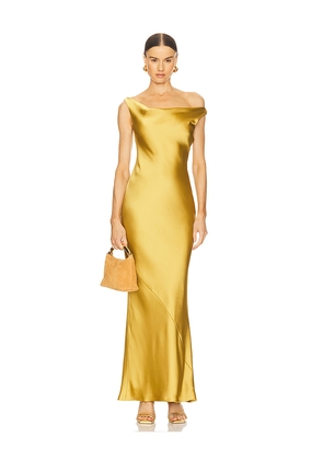 Norma Kamali Maria Drop Shoulder Gown in Metallic Gold. Size S. Also in M, L.