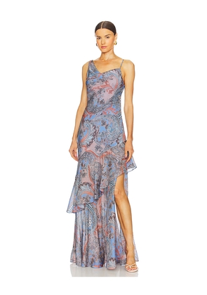 L'AGENCE Viola Asymmetrical Cowl Neck Gown in Slate. Size 10. Also in 00, 12, 4.