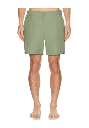 onia Calder Buckle 5 Swim Trunk in Sage. Size 32. Also in 31.