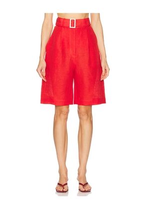 MATTHEW BRUCH Pleated Bermuda Short in Red. Size 2. Also in 0, 4.
