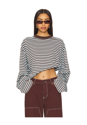 LIONESS Bloom Long Sleeve Top in Brown, Baby Blue. Size M. Also in XS, XXS.