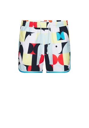 Original Penguin 4 All Over Print Swim Shorts in Blue. Size S. Also in XL/1X.