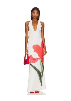 MORE TO COME Shelby Halter Maxi Dress in White. Size S. Also in XS, XXS.