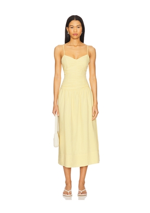 MINKPINK Ophelia Ruched Midi Dress in Yellow. Size M. Also in XS, S, L, XL.